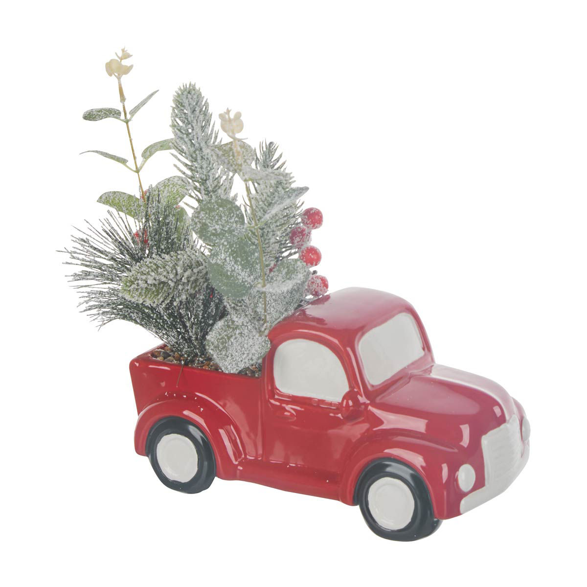 Christmas Artificial Floral Arrangement in Red Ceramic Truck