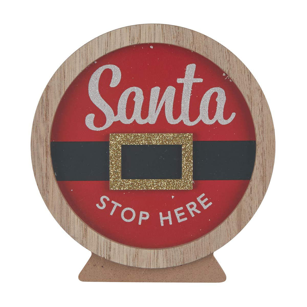 Christmas Red Santa Stop Here MDF Tabletop Globe Décor