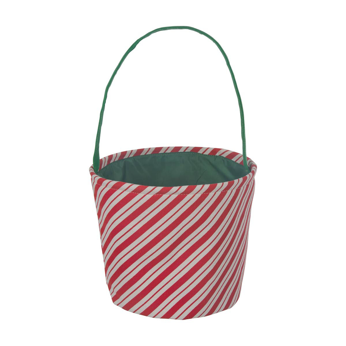 Christmas Red & White Striped Fabric Basket with Green Handle
