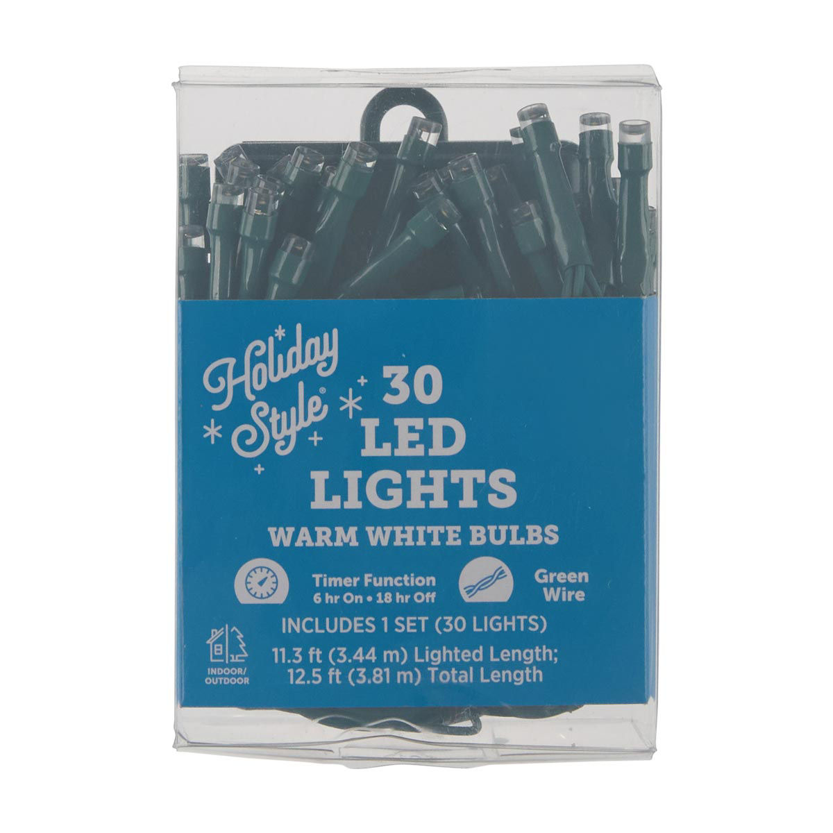 Holiday Style LED Warm White Green Wire String Lights, 30 ct, 12.5 ft