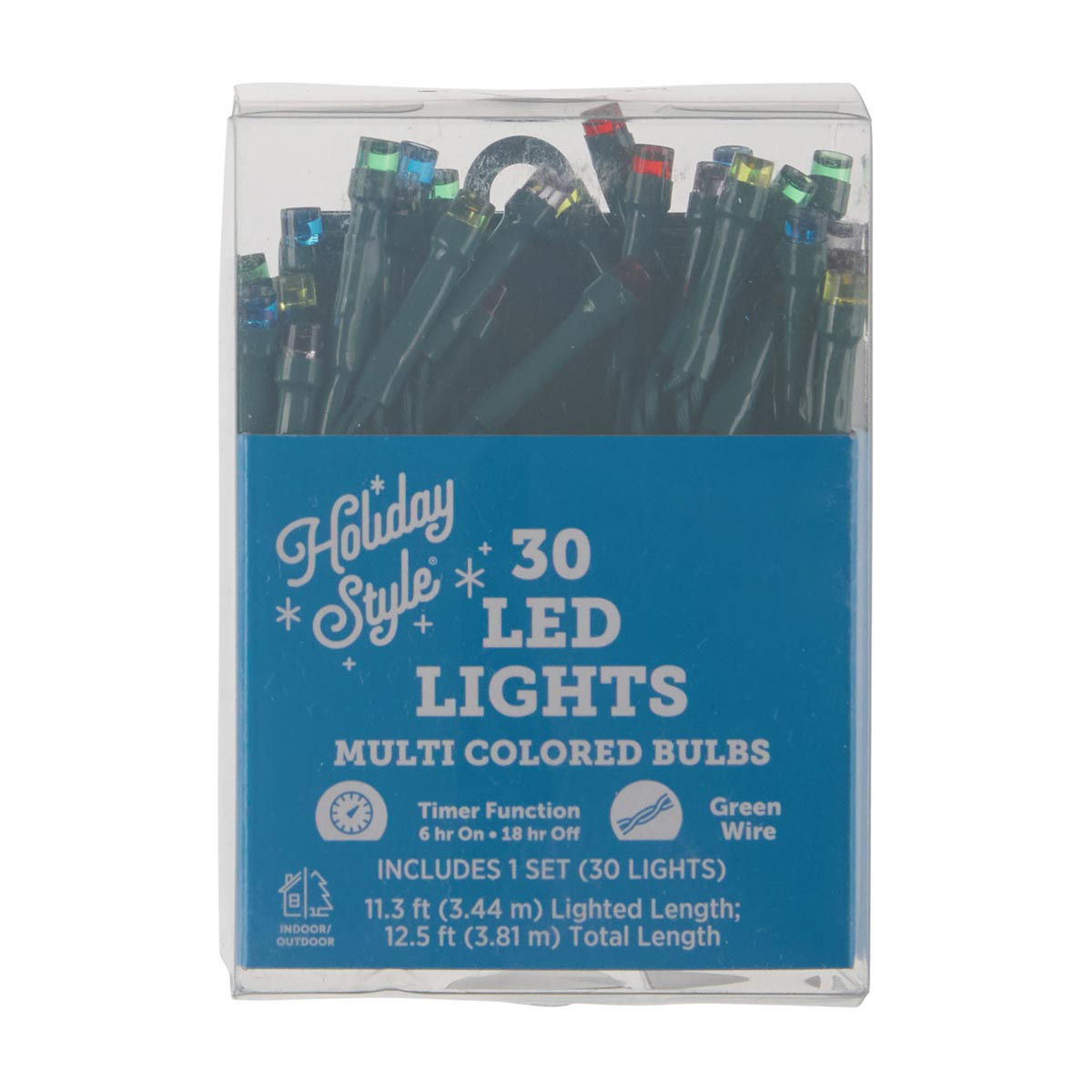 Holiday Style LED Multicolor Green Wire String Lights, 30 ct, 12.5 ft
