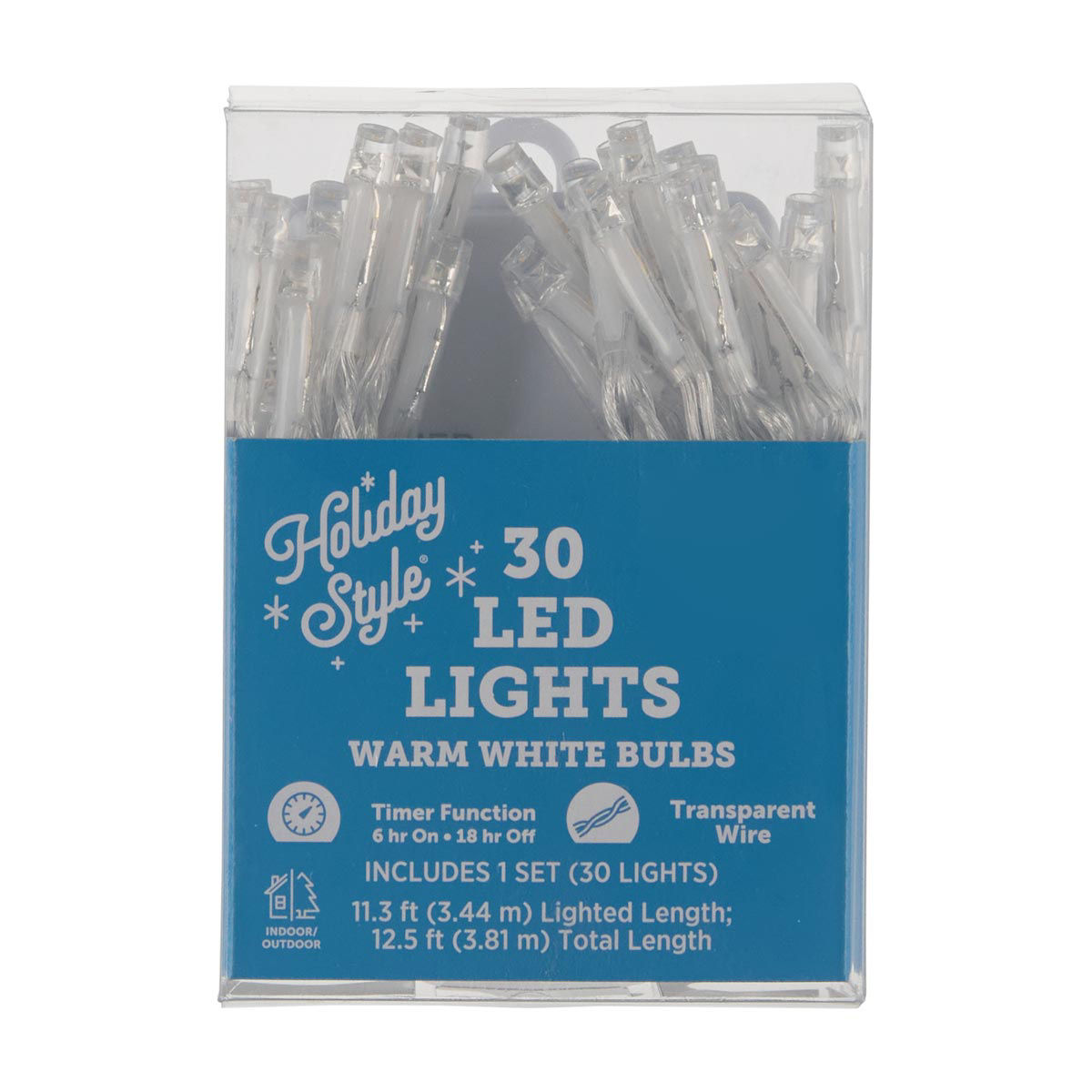 Holiday Style LED Warm White Transparent Wire String Lights, 30 ct, 12.5 ft