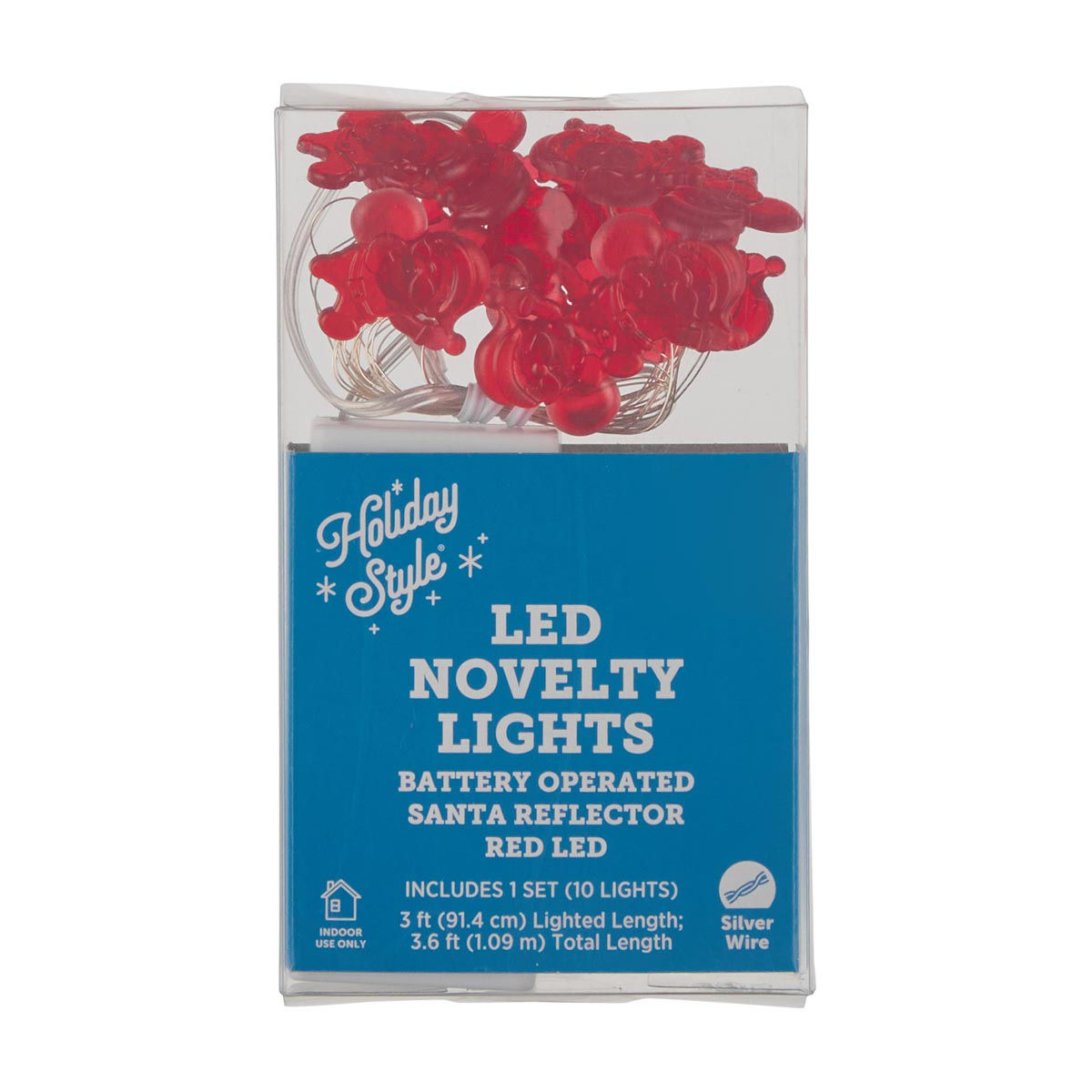 Holiday Style Christmas Battery Operated Santa Reflector Red LED String Lights,