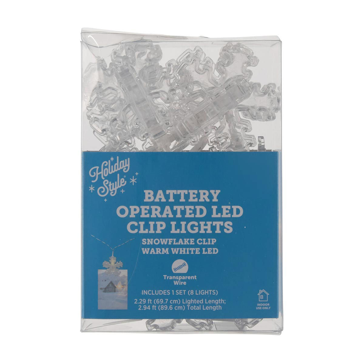 Holiday Style Battery Operated Snowflake Clip Warm White LED String Lights, 2.94 in