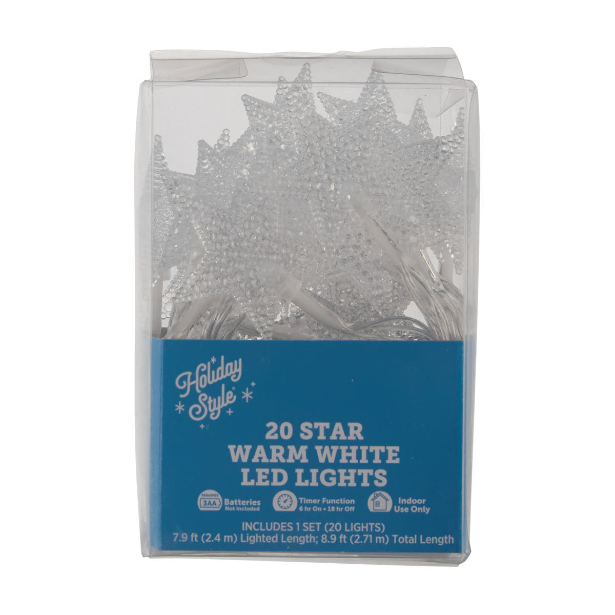 Holiday Style Warm White Star LED String Lights, 20 ct, 7.9 ft