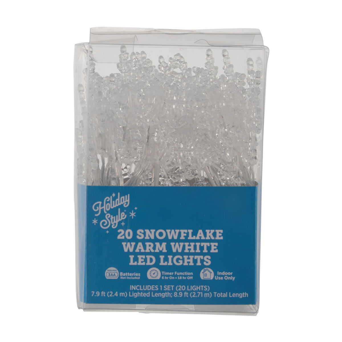 Holiday Style Warm White Snowflake LED String Lights, 20 ct, 7.9 ft