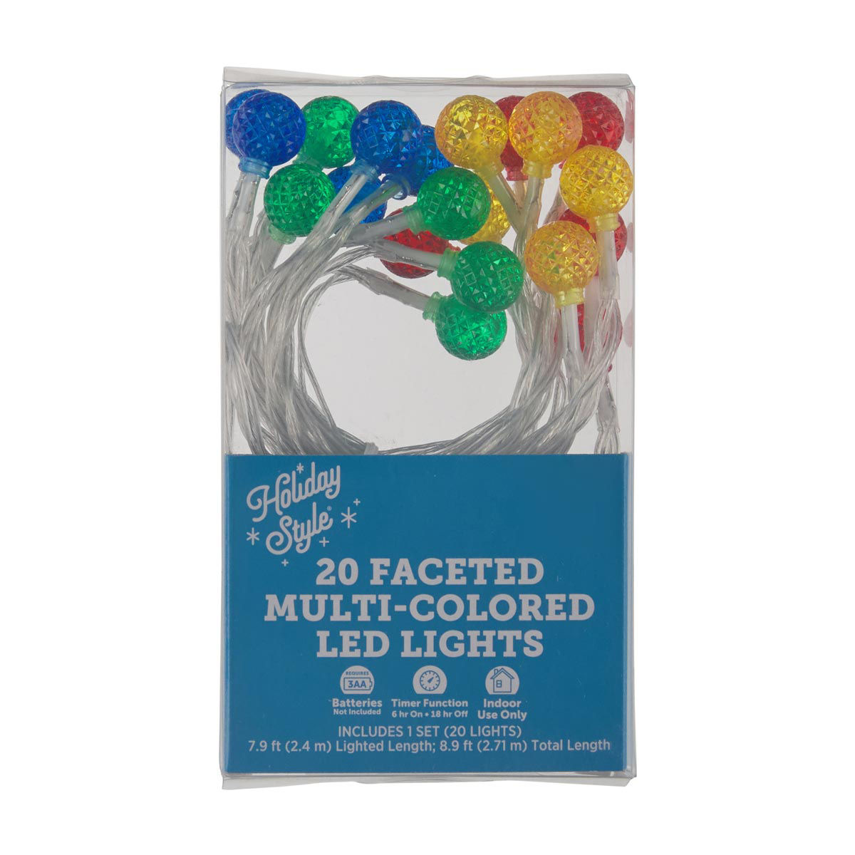 Holiday Style Faceted Multi-Colored Globe LED String Lights, 20 ct, 7.9 ft