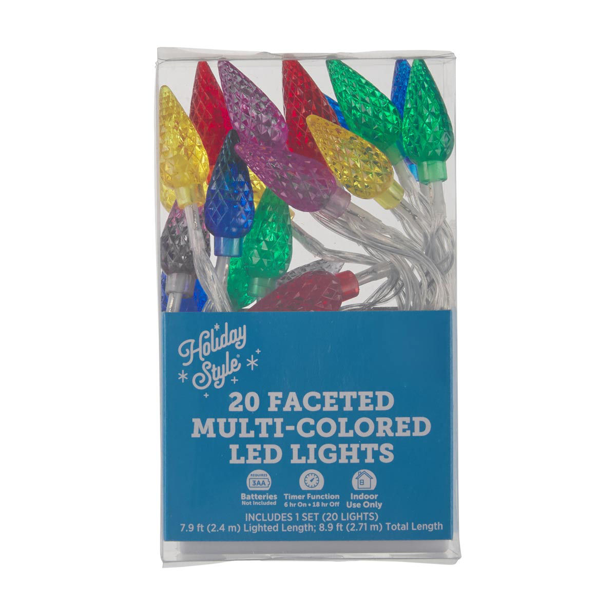 Holiday Style Faceted Multi-Colored Bulb LED String Lights, 20 ct, 7.9 ft