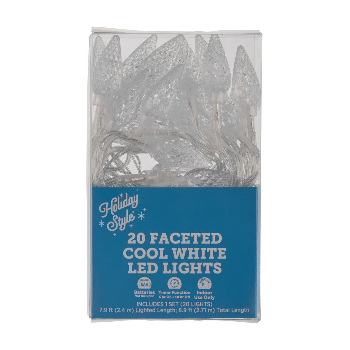 Holiday Style Faceted Cool White Bulb LED String Lights, 20 ct, 8.9 ft
