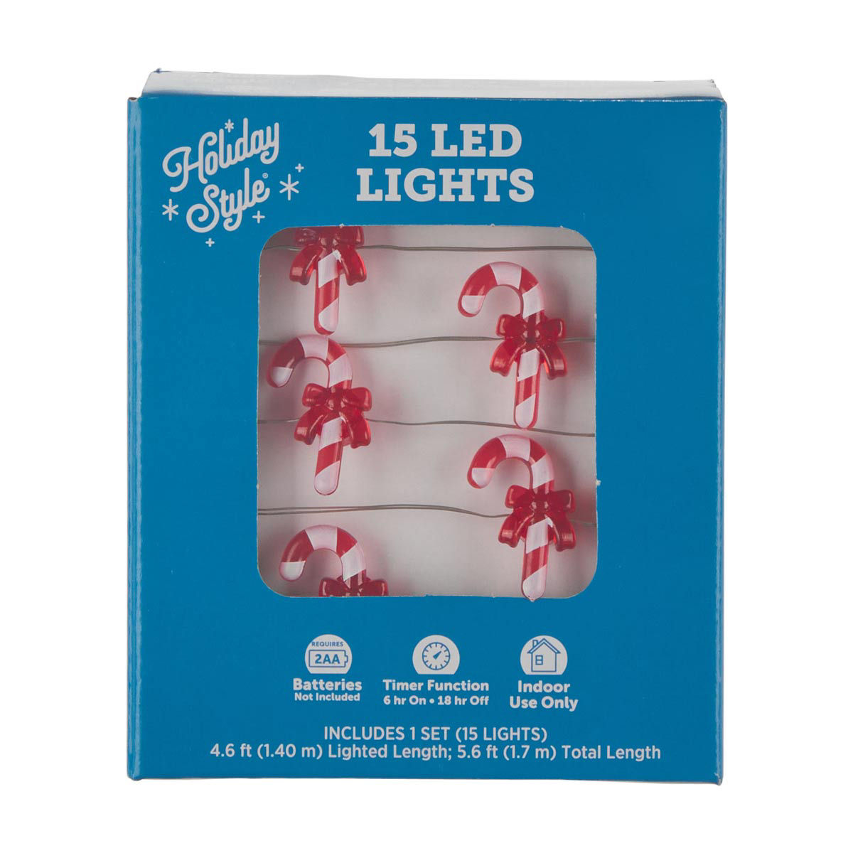 Holiday Style Christmas Candy Cane Novelty LED String Lights, 15 ct, 5.6 ft