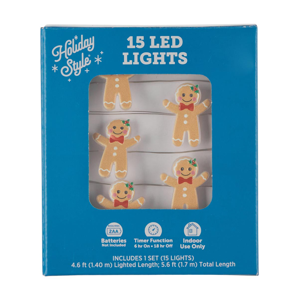 Holiday Style Christmas Gingerbread Man Novelty LED String Lights, 15 ct, 5.6 ft