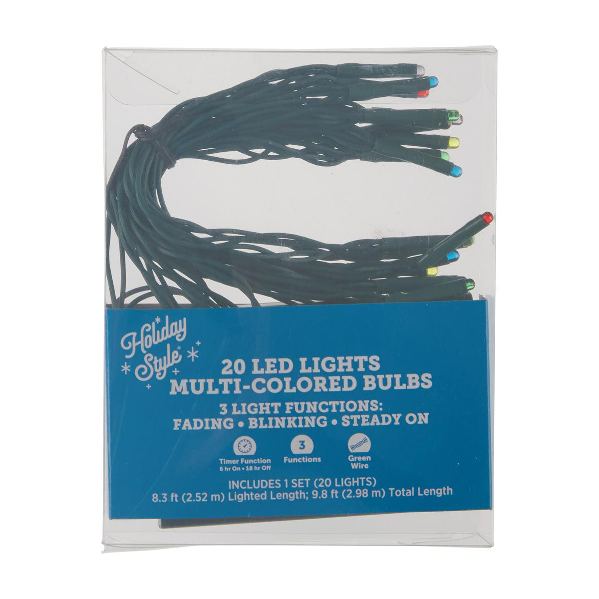 Holiday Style Christmas Battery Operated 20 Multi-Color LED String Lights, 9.8 f