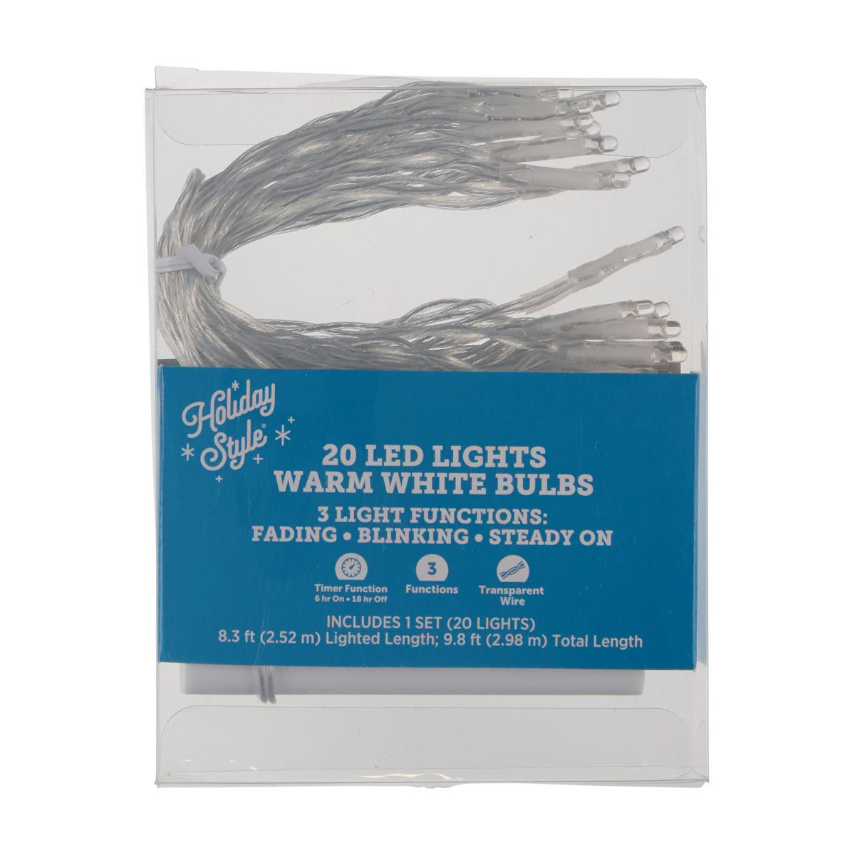Holiday Style Christmas Battery Operated 20 Warm Light LED Transparent Wire String Lights, 9.8 ft