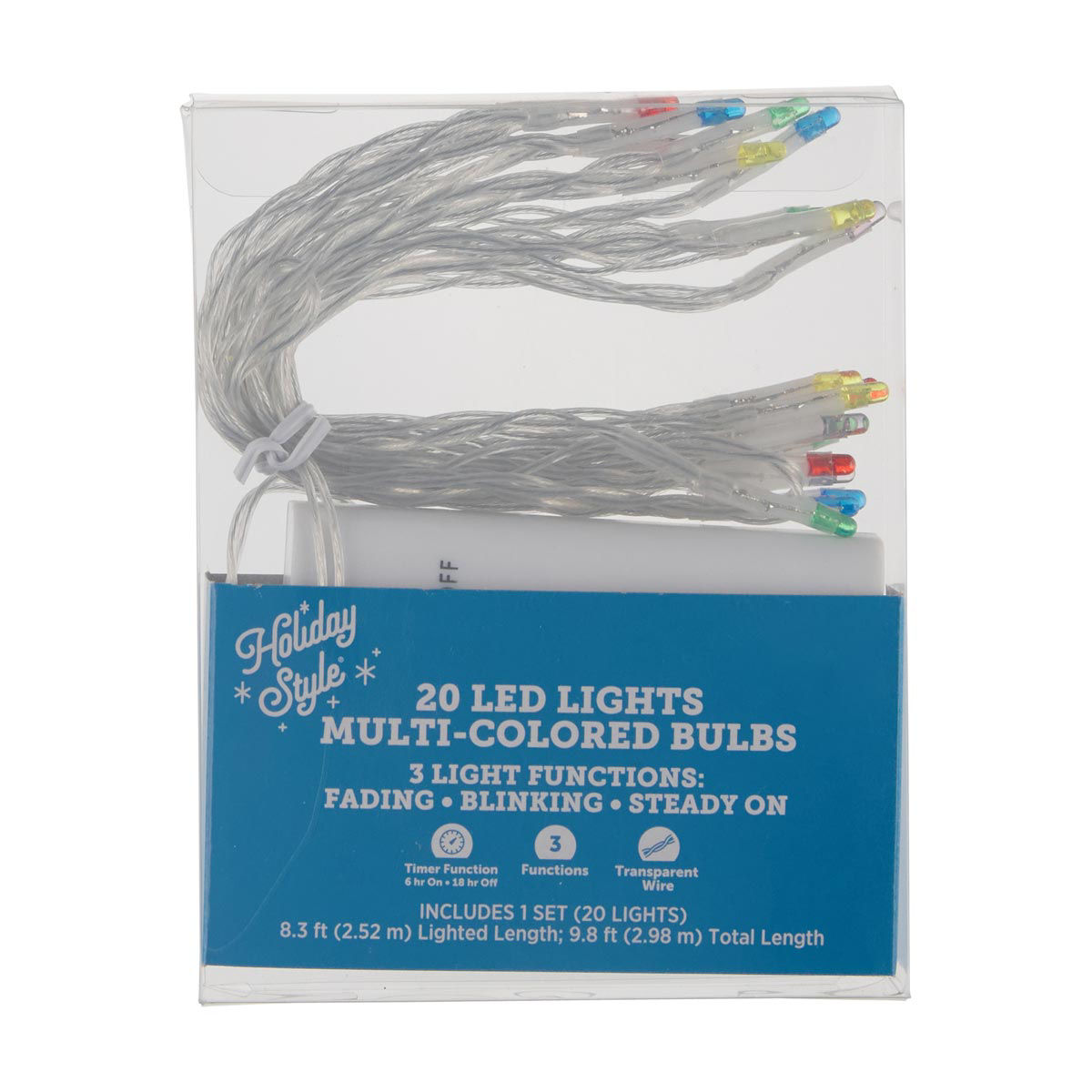 Holiday Style Christmas Battery Operated 20 Multi-Color LED Transparent Wire Str
