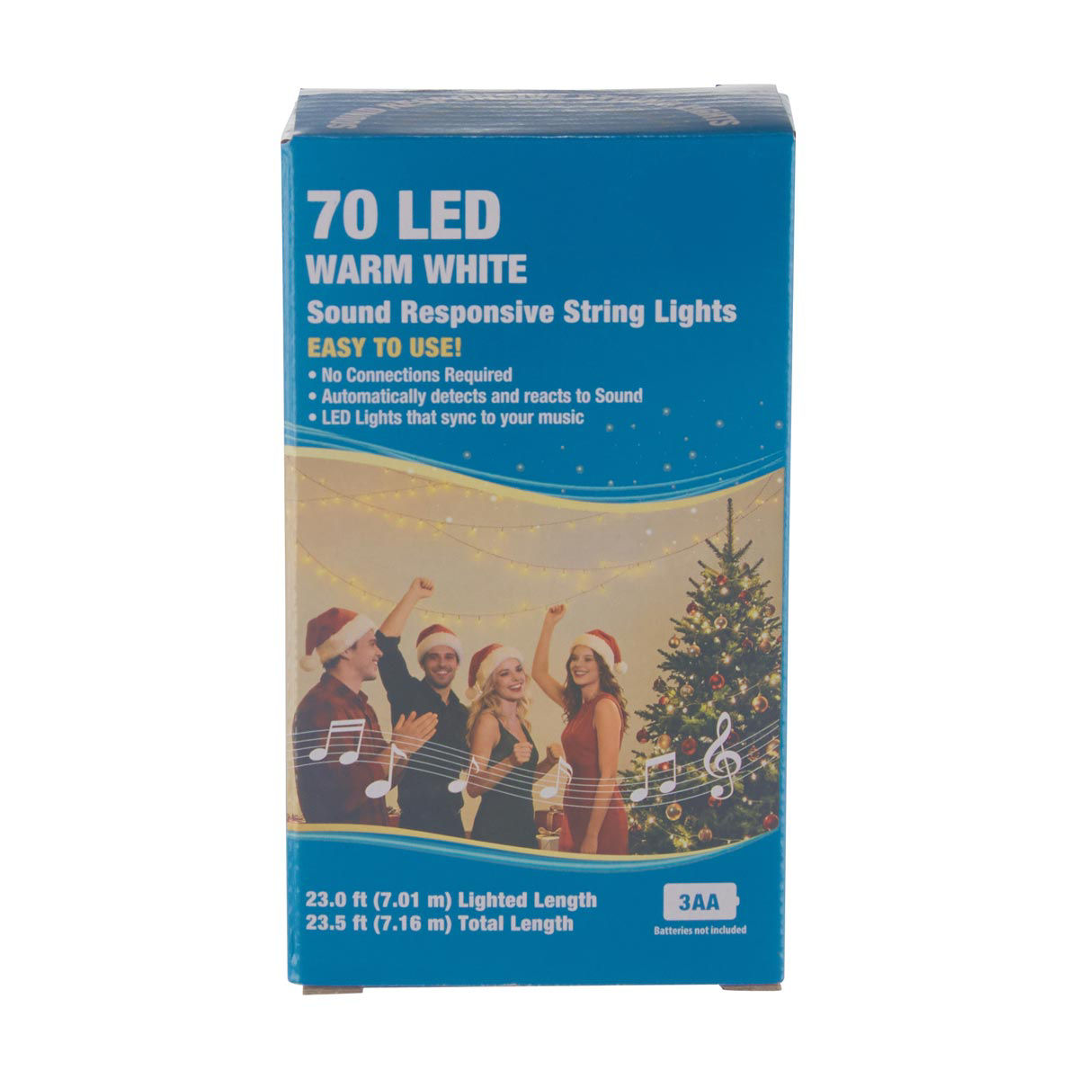 Holiday Style Christmas Battery Operated 70 LED Warm White Sound Responsive Stri