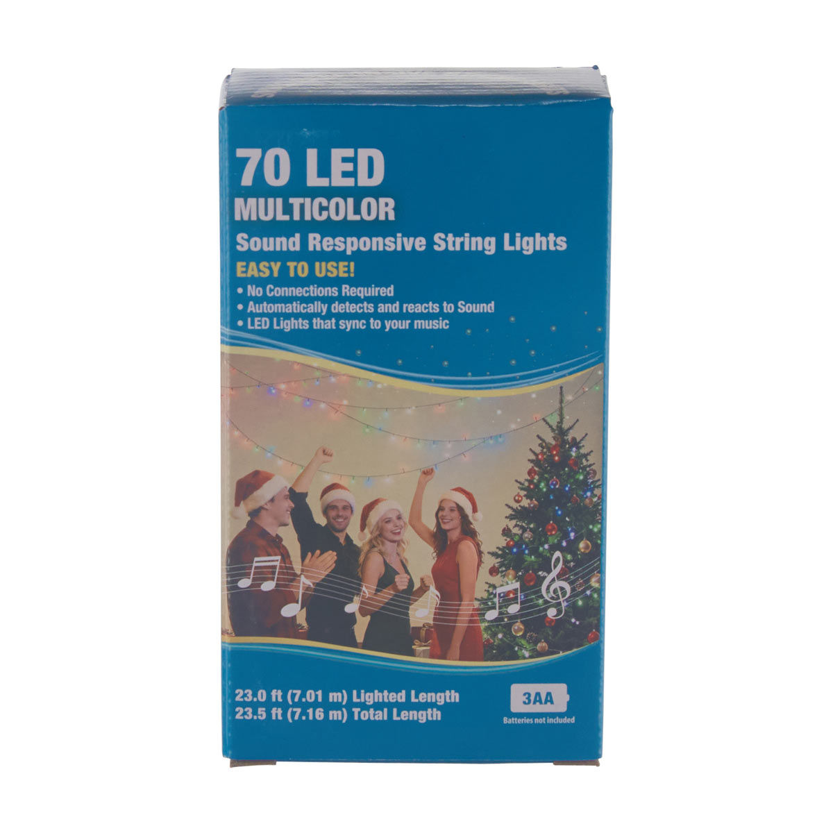 Holiday Style Christmas Battery Operated 70 LED Warm White Sound Responsive String Lights, 23.5 ft