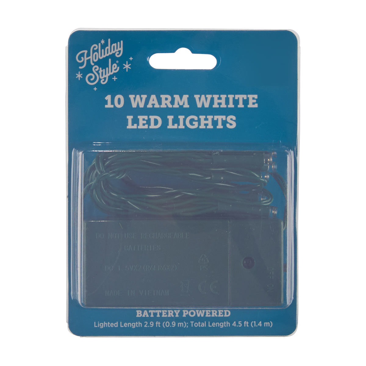 Holiday Style Christmas Warm White Battery-Operated LED String Lights, Green Wire