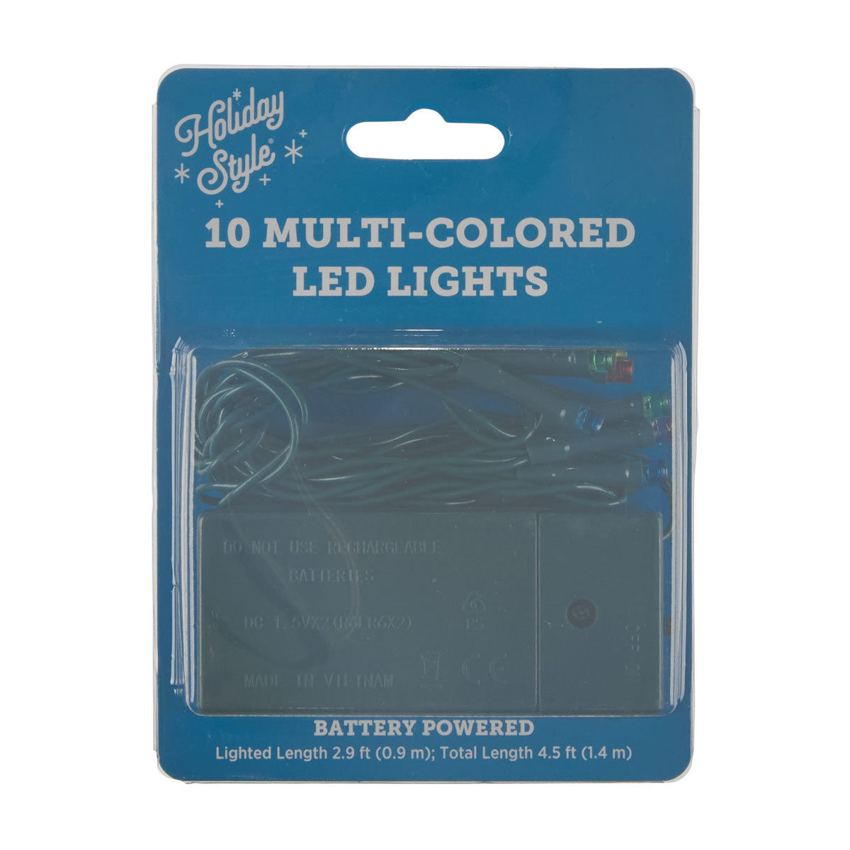 Holiday Style Christmas Multicolor Battery-Operated LED String Lights, Green Wire