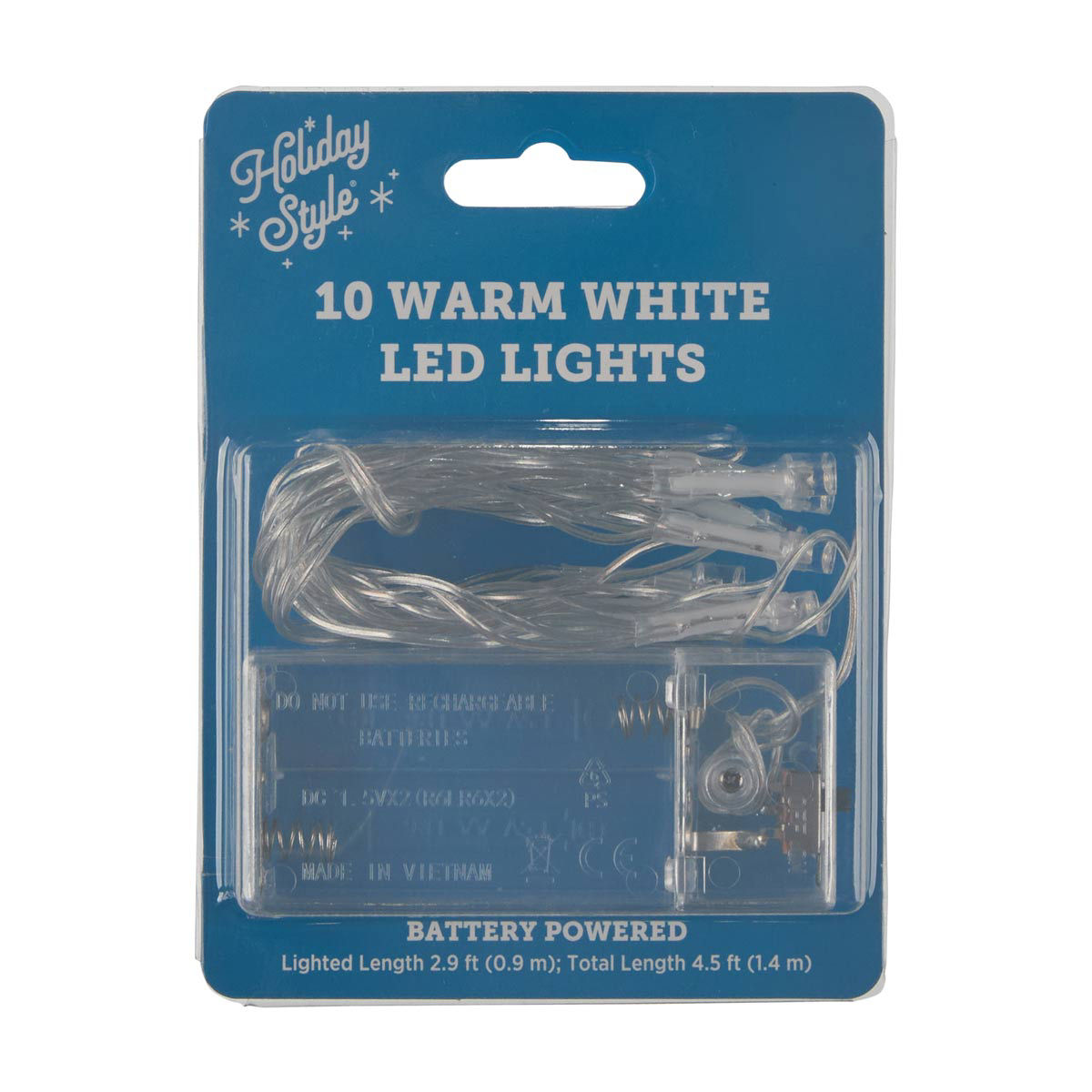 Holiday Style Christmas Warm White Battery-Operated LED String Lights, Clear Wire