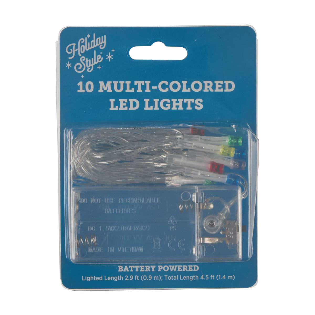 Holiday Style Christmas Battery Operated 10 Multi-Color LED String Lights, 4.5 ft