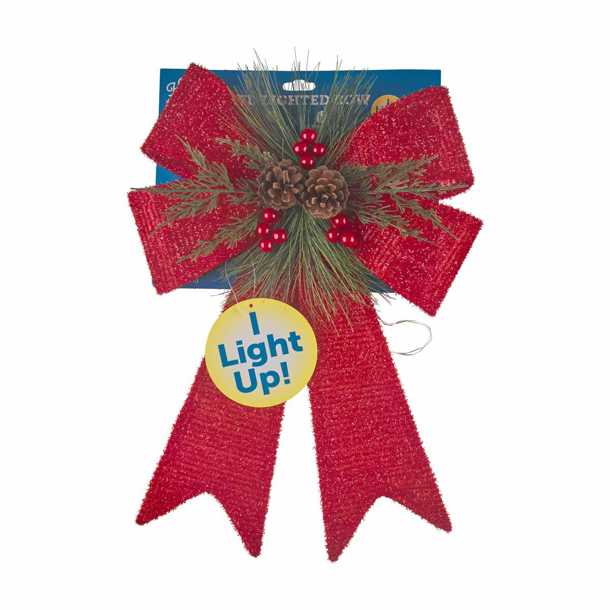 Christmas Red Glitter LED Light-Up Bow, 18 in