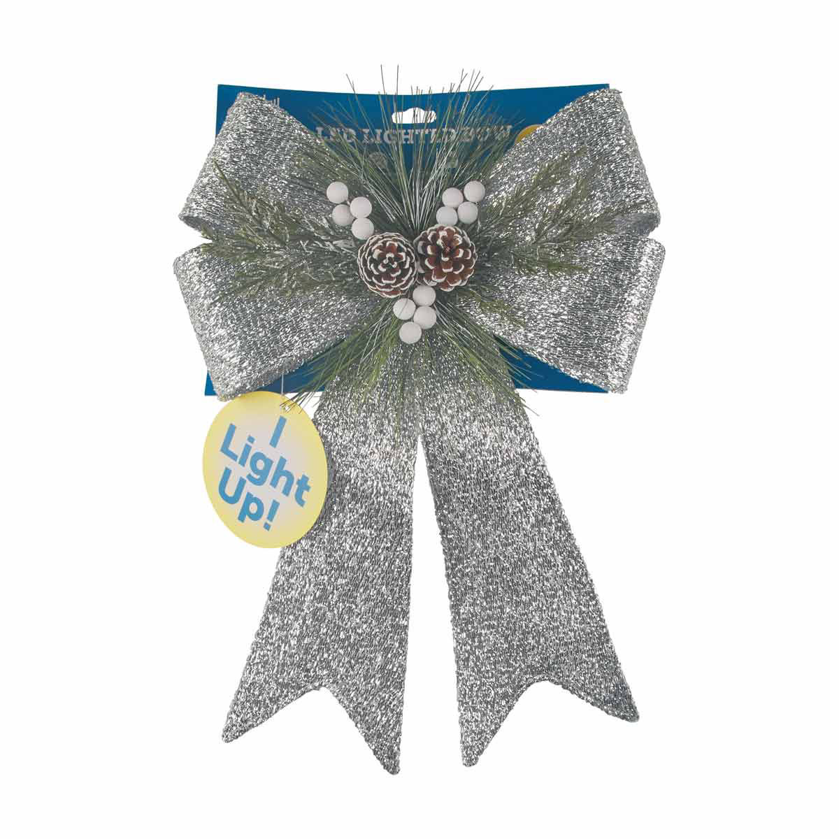 Christmas Silver Glitter LED Light-Up Bow, 18 in