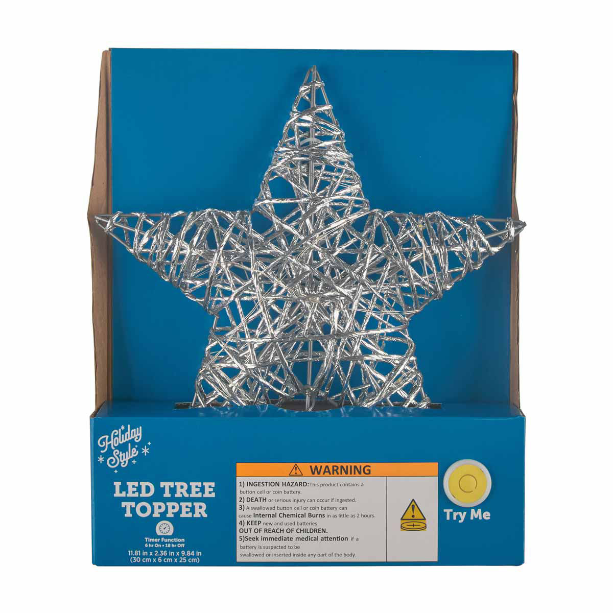 Holiday Style Christmas Silver Wire-Wrapped LED Star Tree Topper