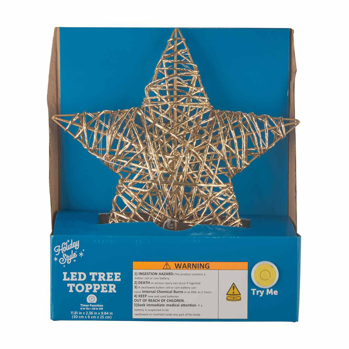 Holiday Style Christmas Gold Wire-Wrapped LED Star Tree Topper