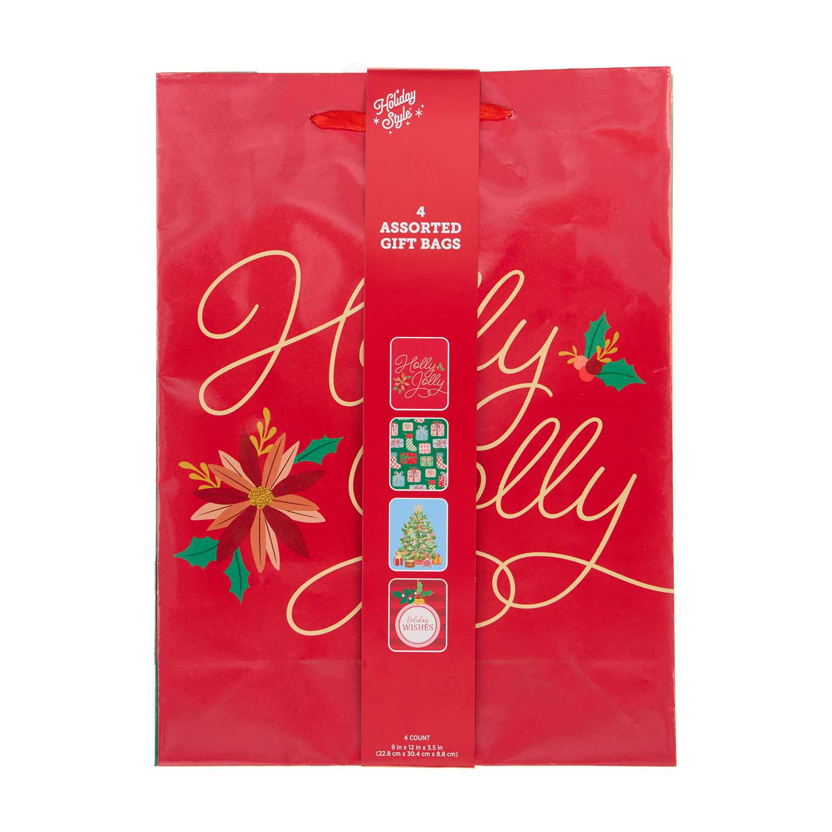 Holiday Style Christmas Printed Large Gift Bags, 4 ct
