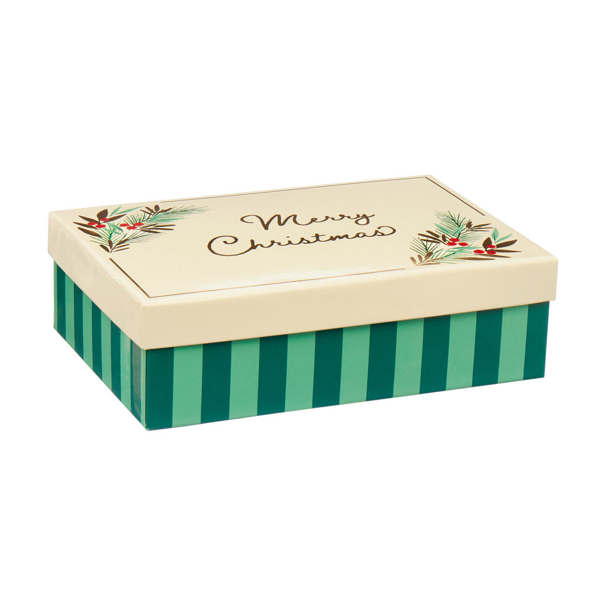 Hot Stamped Striped Gift Box with 'Merry Christmas' Design, Medium