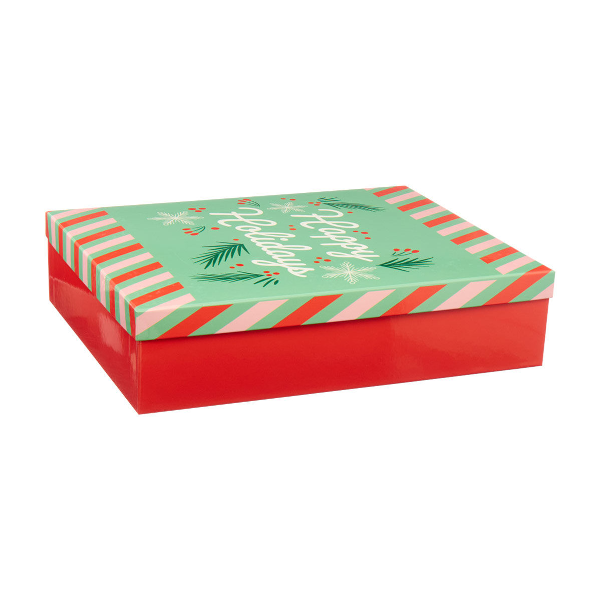 Christmas Red & Green Striped Happy Holidays Gift Box, X-Large