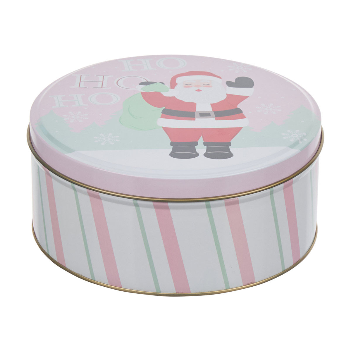 Christmas Santa Claus Print Pink Round Tin, Large