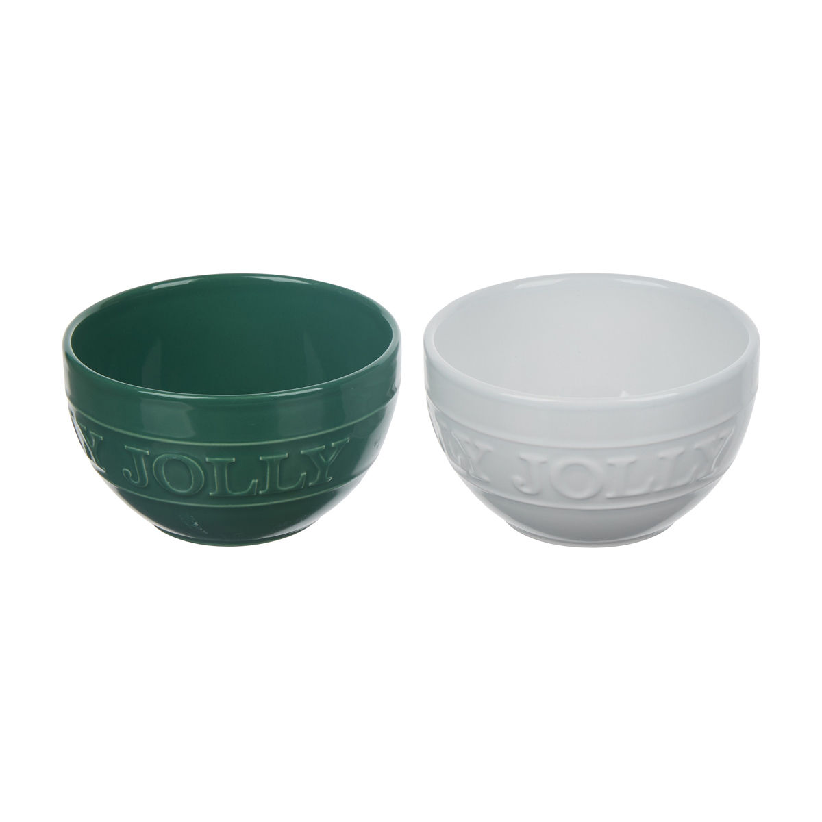 Christmas-Green-&-White-"Jolly"-Bowls,-2-pc