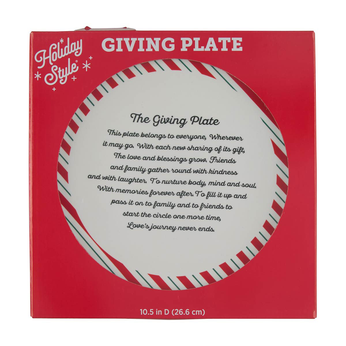 Holiday Style Christmas Stripe Printed Giving Plate, 10.5 in
