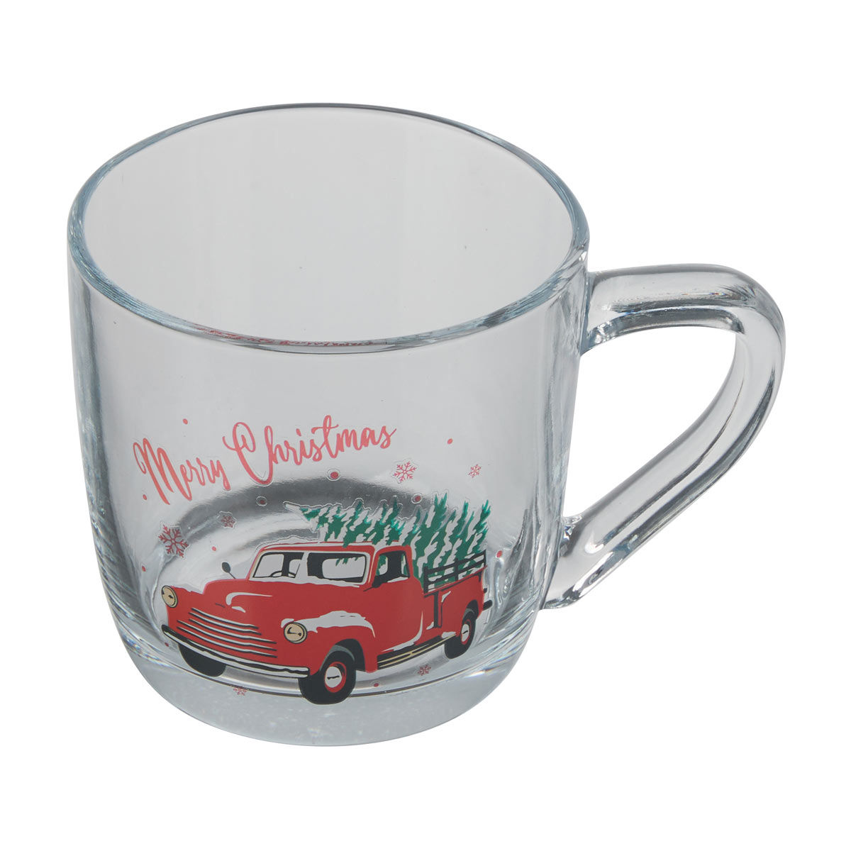 Christmas Truck Print Glass Mug