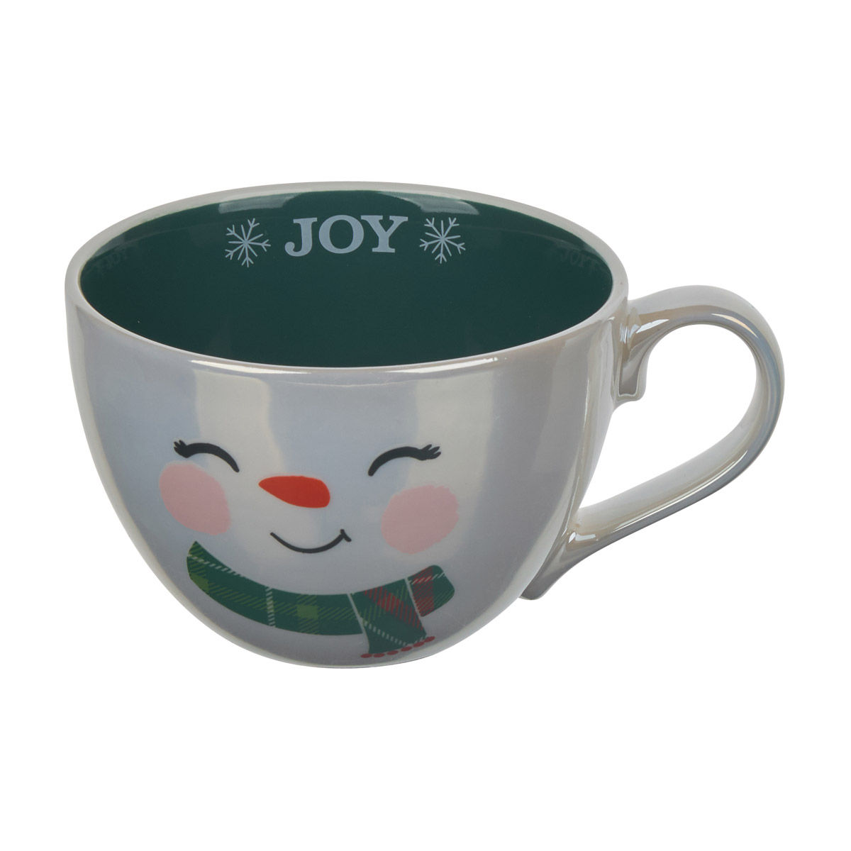 Christmas Green Snowman Printed Teacup Mug, 15 oz