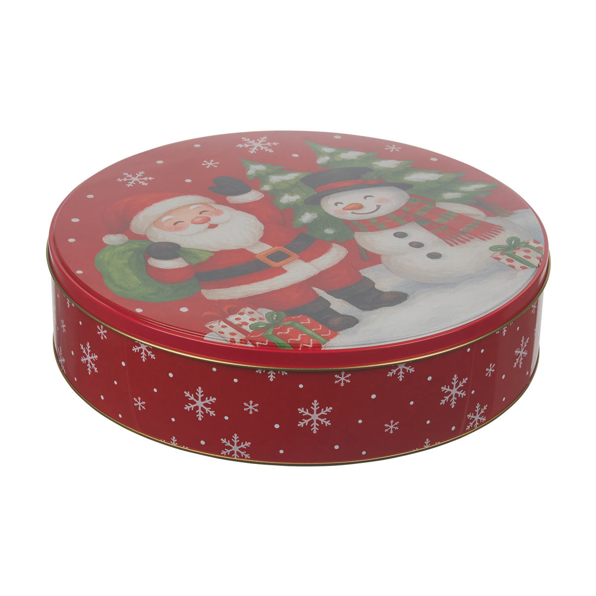 Christmas Santa Print Round Storage Tin, XXL