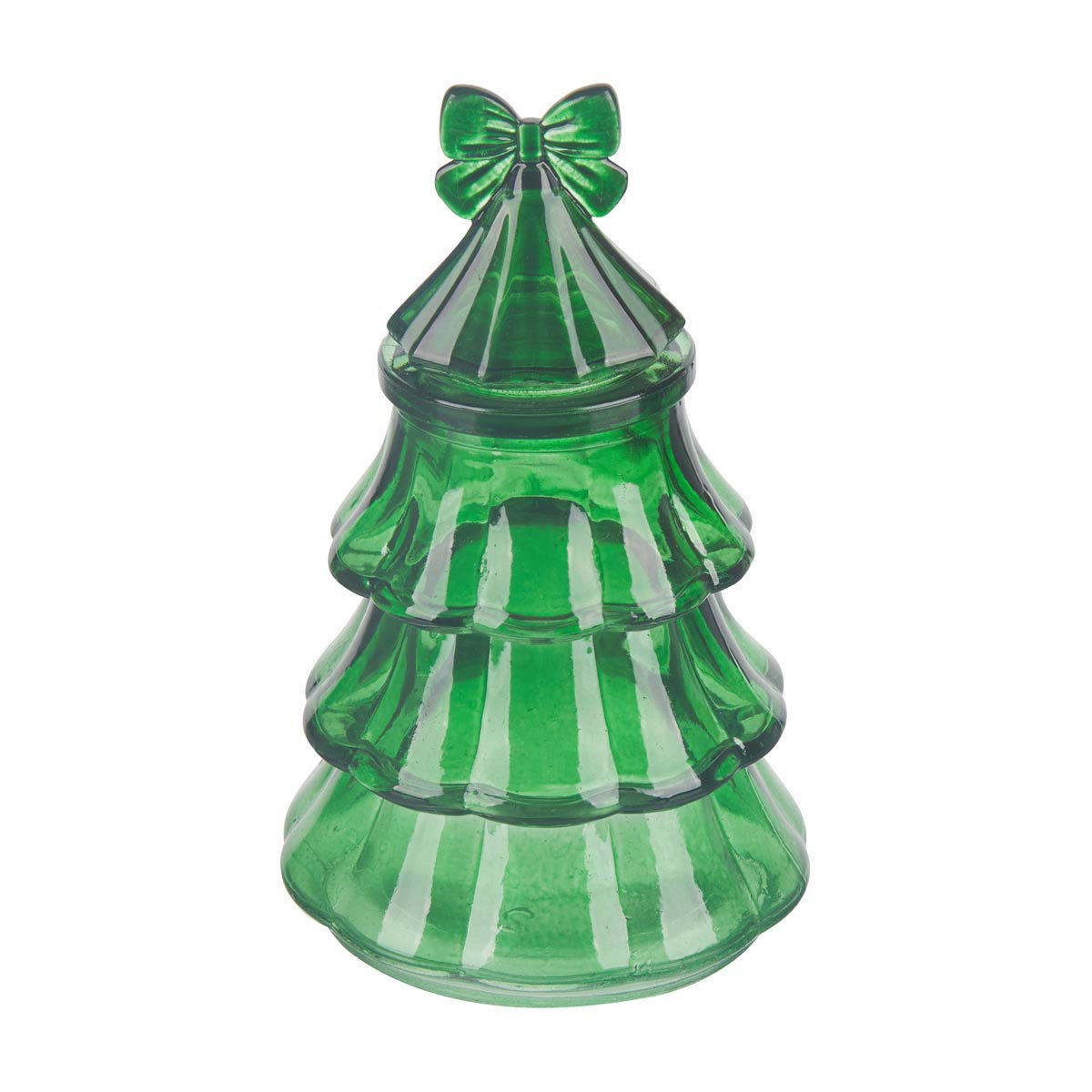 Christmas Green Glass Tree-Shaped Storage Jar