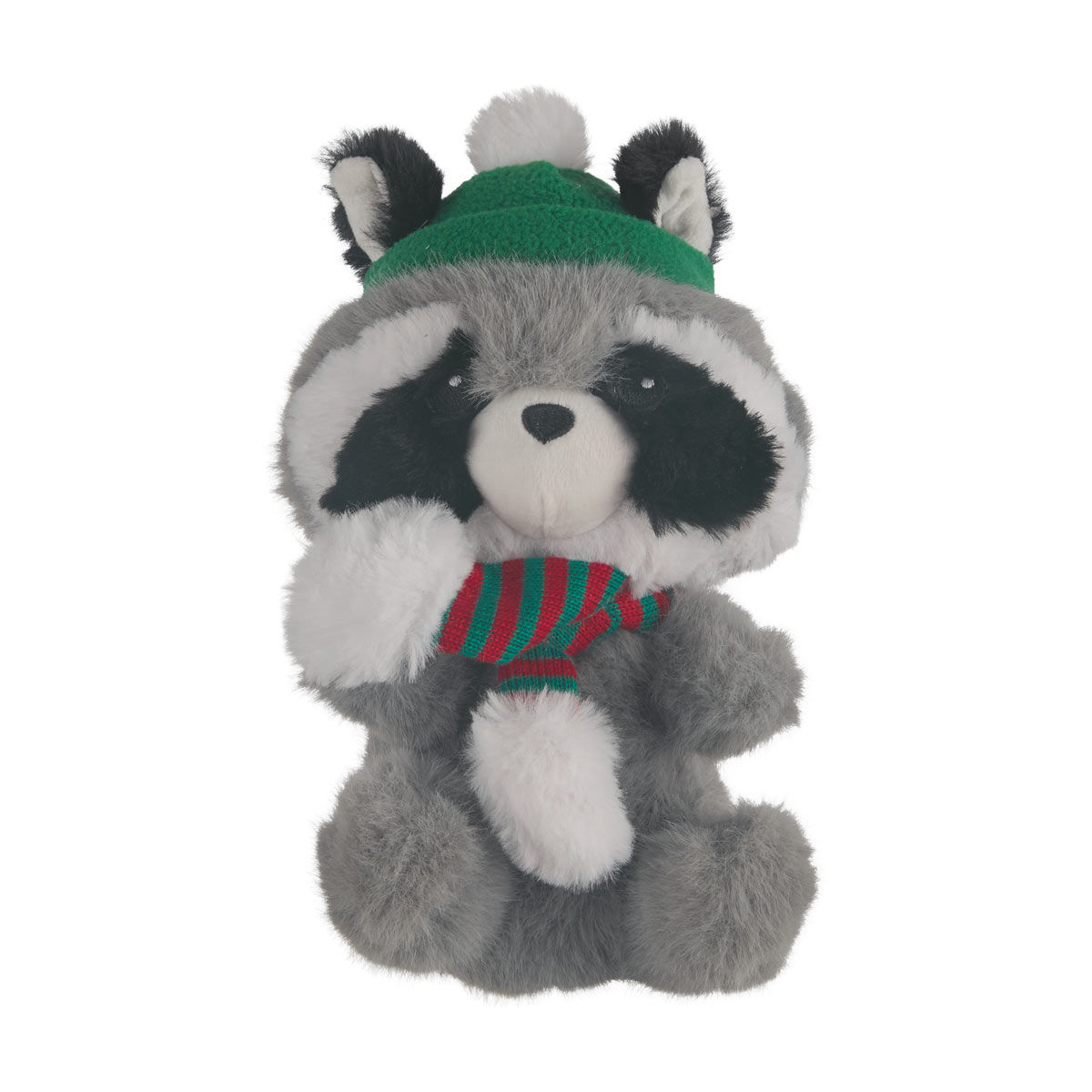 Christmas Plush Raccoon with Knit Hat & Scarf