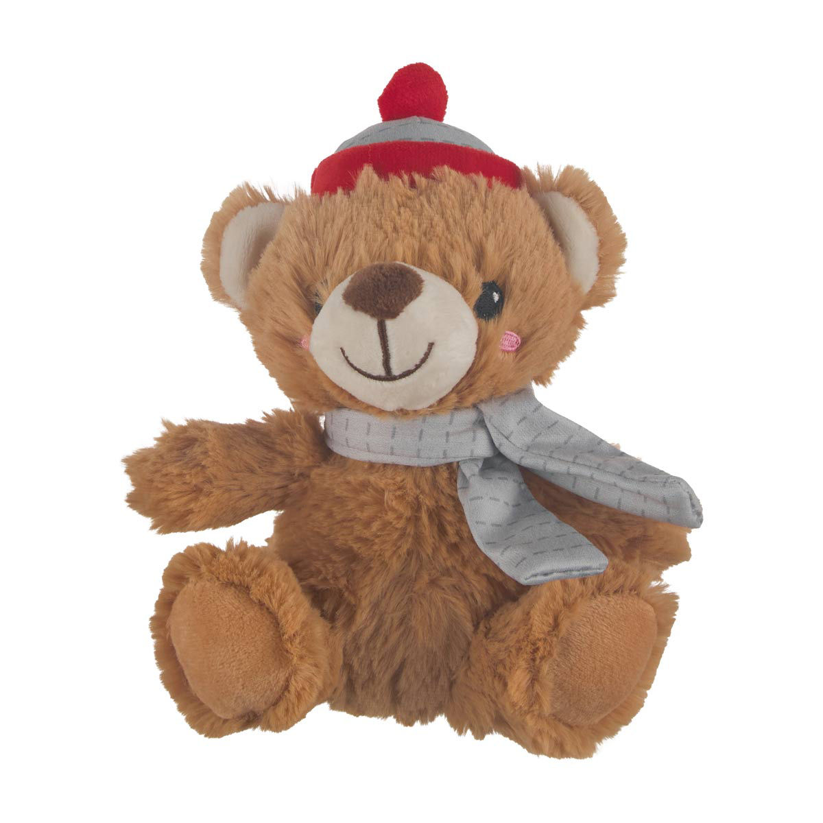 Christmas Plush Bear with Knit Hat & Scarf