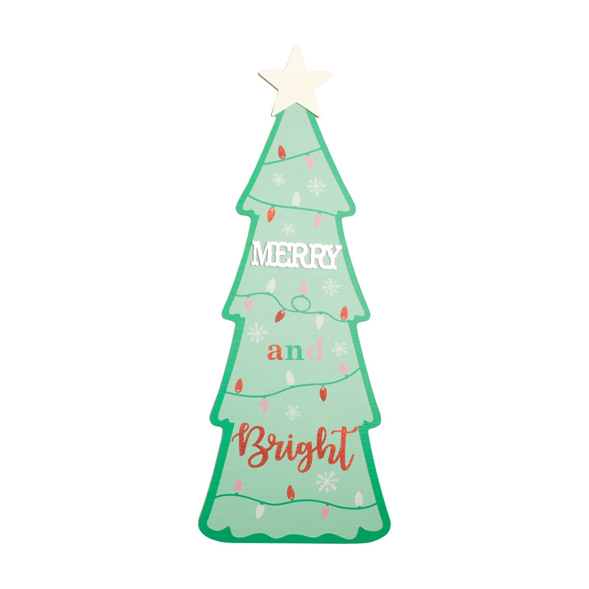 Christmas Wood Tree-Shaped 'Merry and Bright' Sign Décor