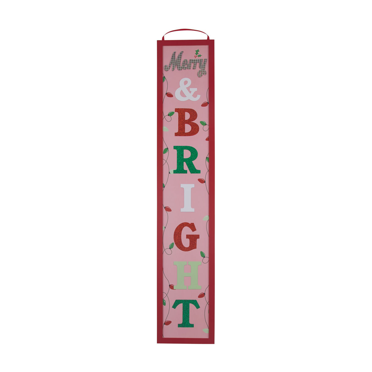 Christmas Pink 'Merry & Bright' Hanging Porch Sign Décor