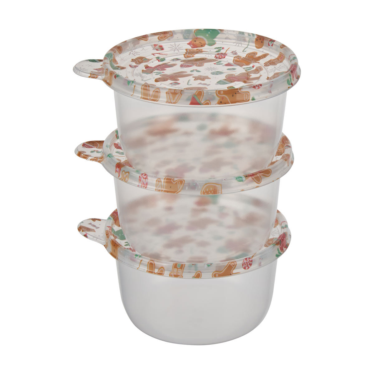 Christmas Gingerbread Print Plastic Food Storage Container Set, 3 pk