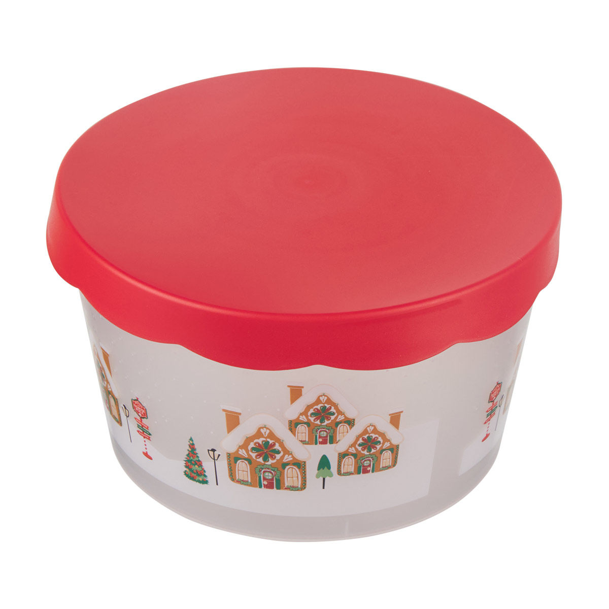 Christmas Large Round Storage Container with Red Lid
