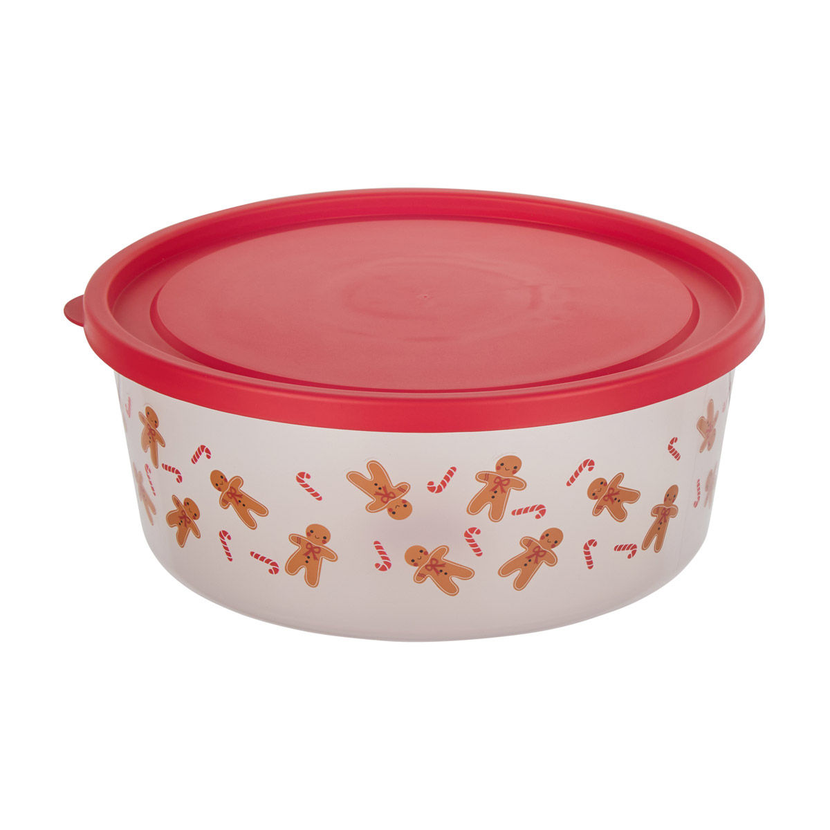 Christmas Gingerbread Print Plastic Round Storage Container, X-Large