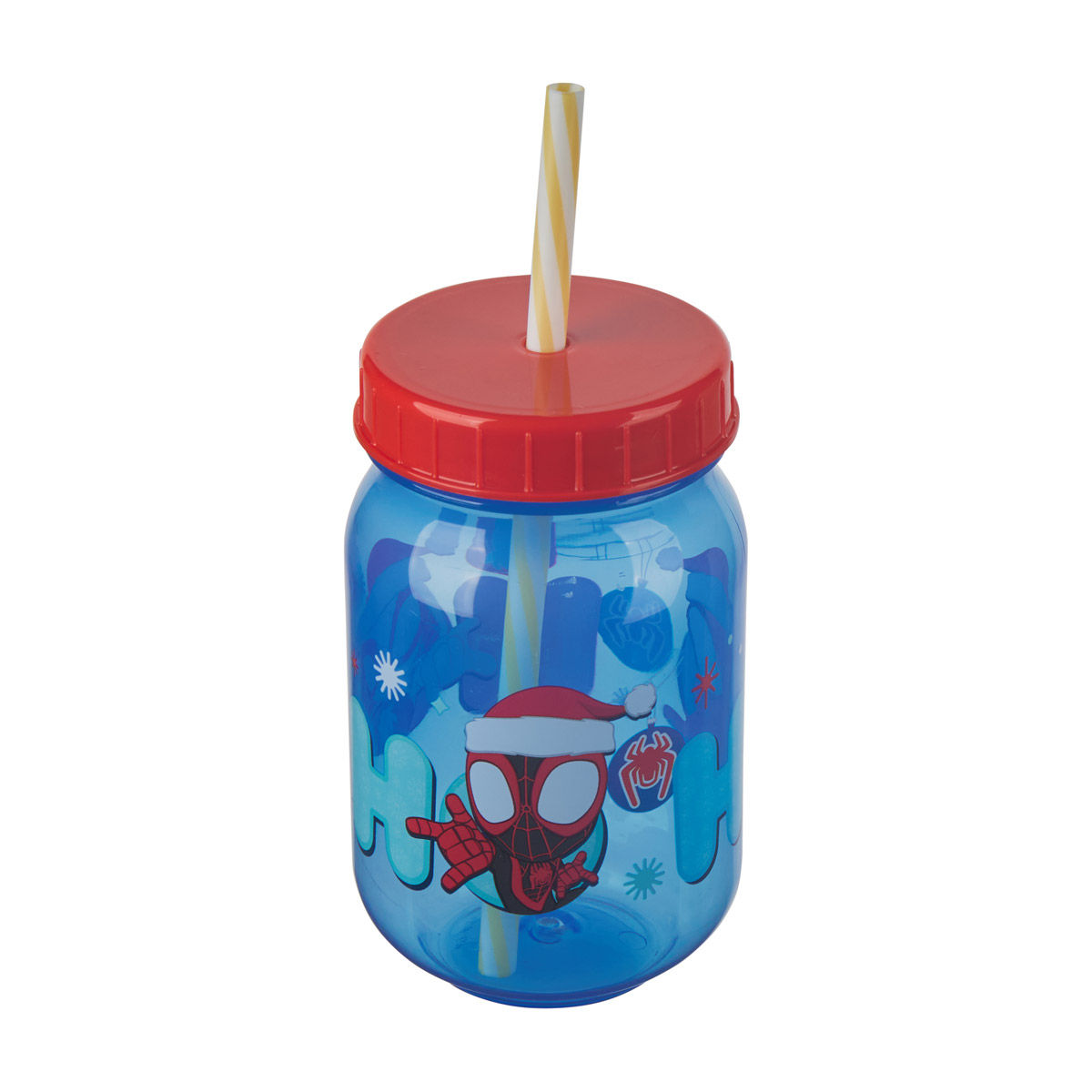 Christmas Spider-Man Print Plastic Jar Tumbler with Straw, 18 oz