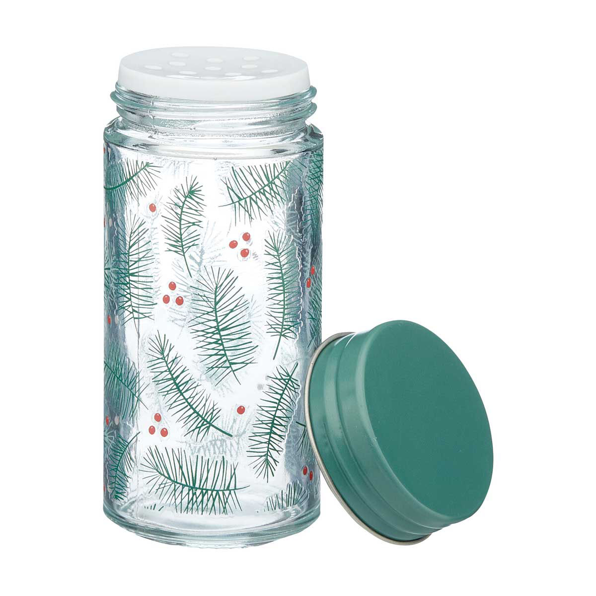 Hallmark Christmas Holly Pine Glass Spice Jar with Shaker Lid