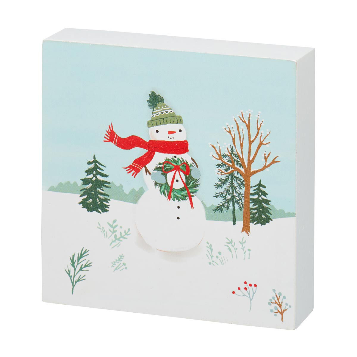 Hallmark Christmas Snowman Winter Scene Wood Block Décor