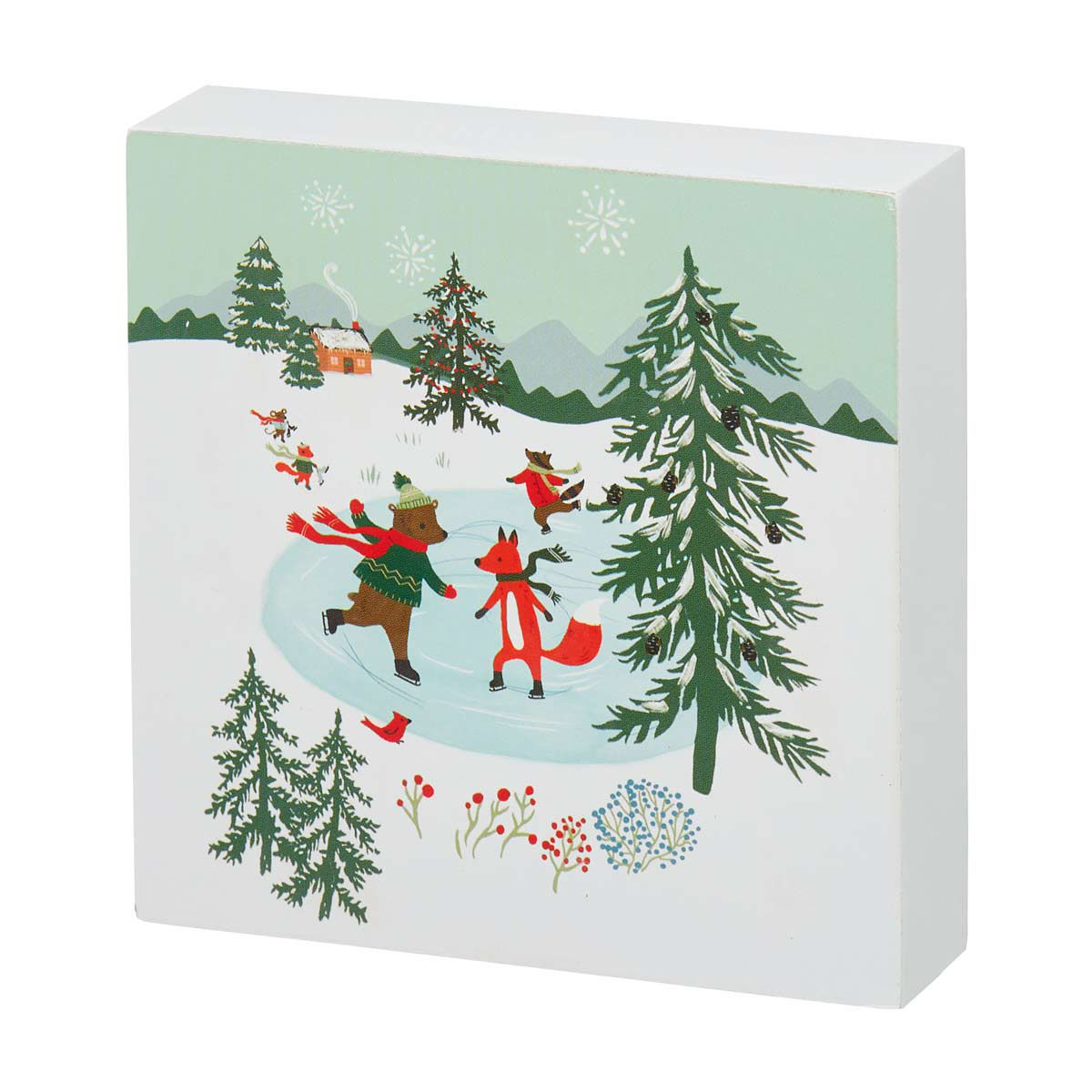Hallmark Christmas Ice Skating Animals Wood Block Décor