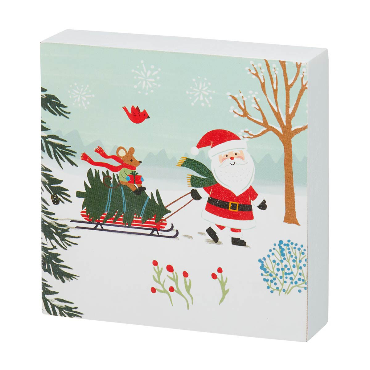 Hallmark Christmas Santa Sled Wood Block Décor